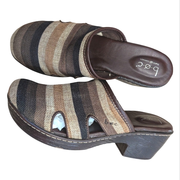 BOC Brown And Black Striped Clogs Wedges 9 - Picture 9 of 10